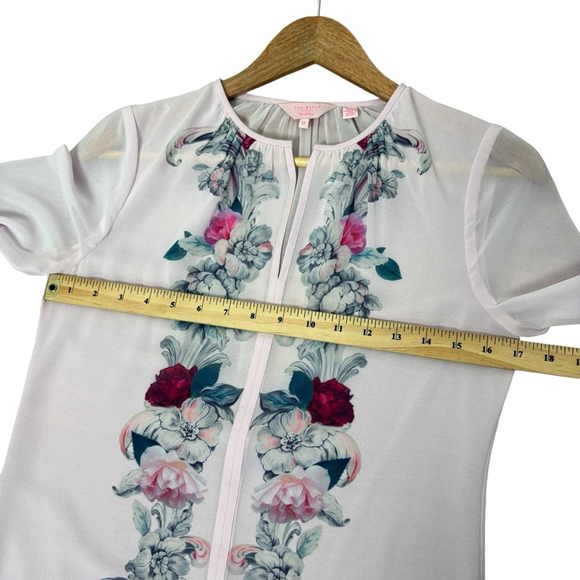 Ted Baker Women's Blouse Size 0 Floral Pink Chiffon Long Sleeve Top Chic - Picture 6 of 9